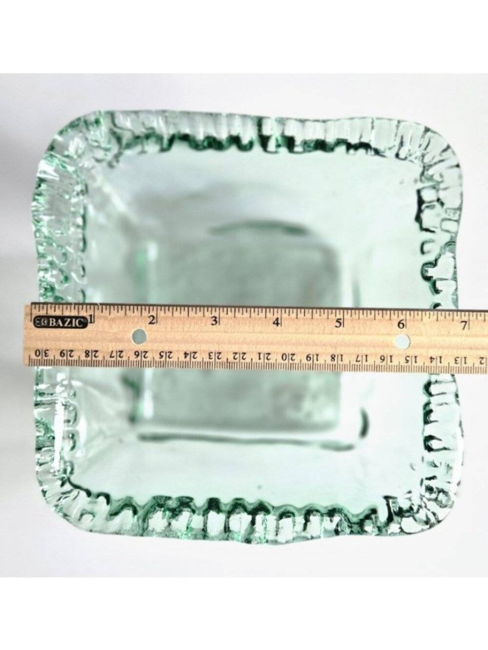 Square Green Recycled Glass Bowl Approximately 7" Square x 3" deep w/Cut Outs - Picture 2 of 9